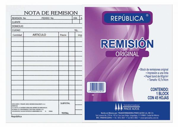 Block De Remisión República Original Clips Papelería Y Arte 8435